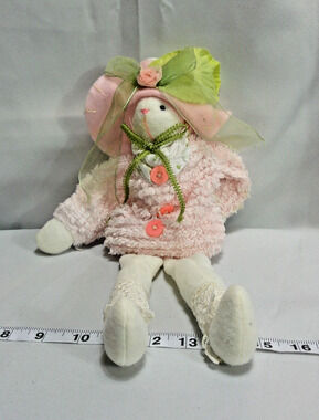 Cottagecore Decorative Plush Rabbit Soft Pink and Green Soft Feminine